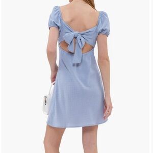 NWOT: Blu Pepper Blue Puff Sleeve Mini Dress with Open Back Bow Size Large